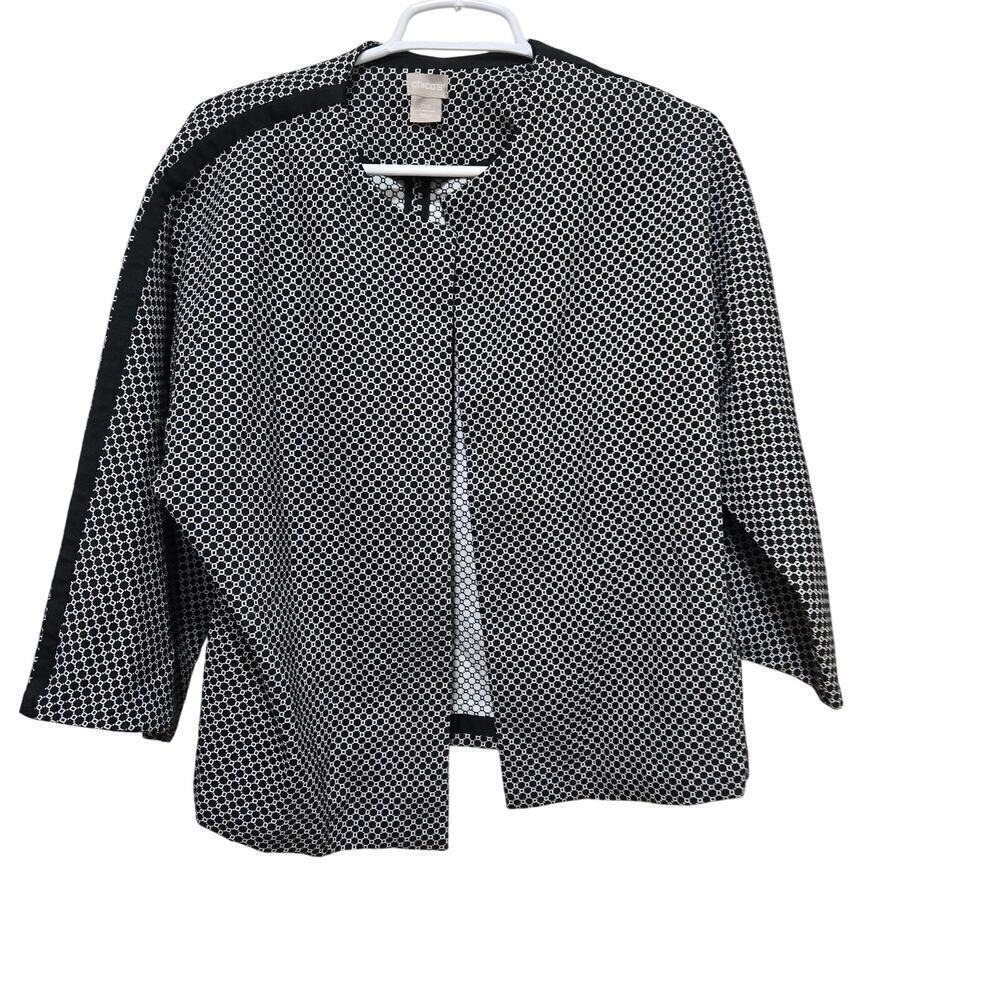 Chico’s Geometric Open Front Jacket Black White Minimalist Small